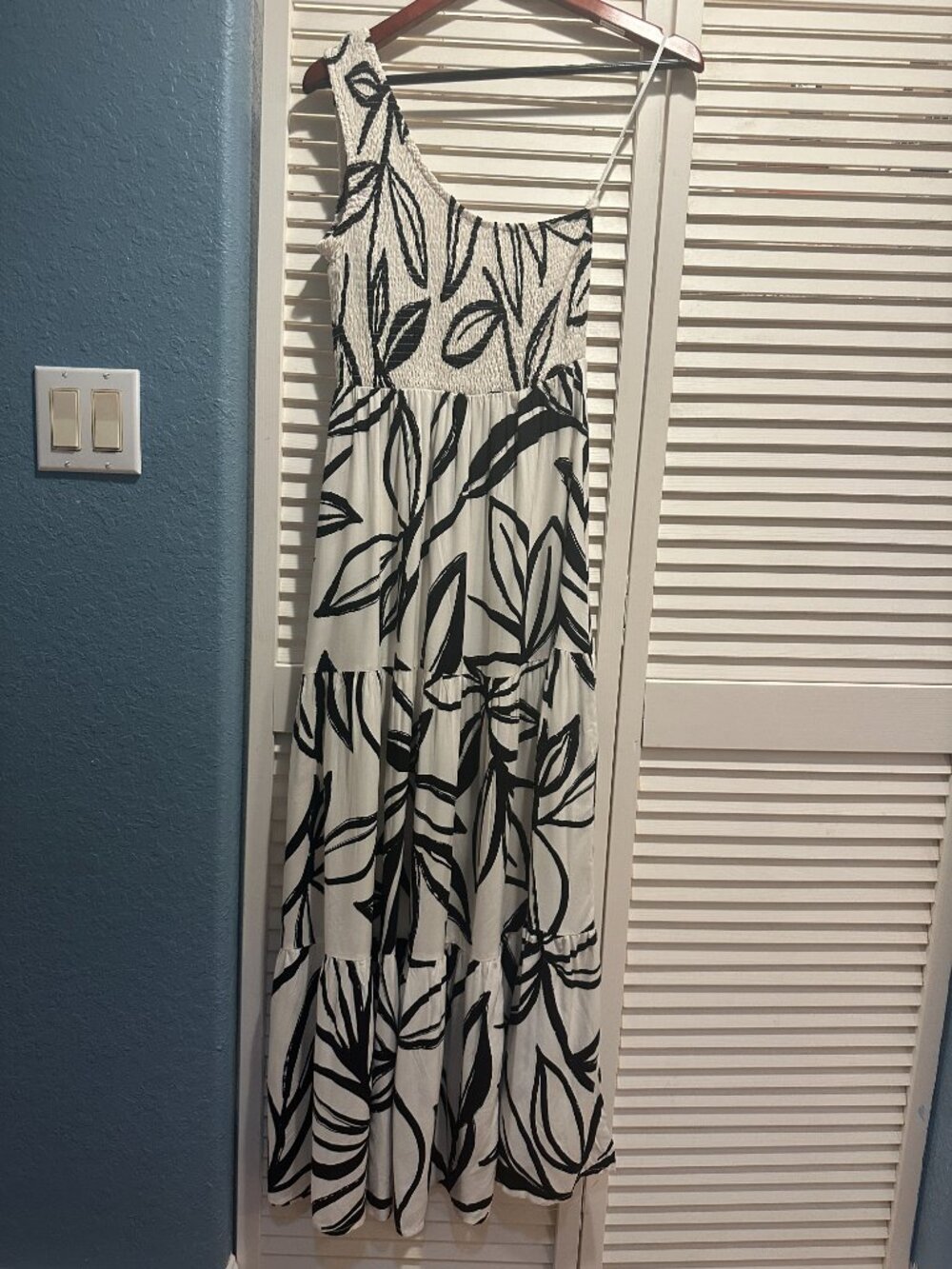 Abel The Label One Shoulder Maxi Dress Black White Abstract Resort Boho S
